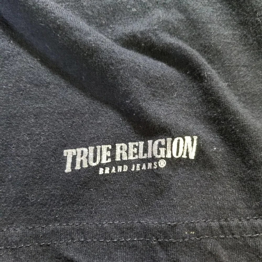 True Religion black cotton t-shirt with silver logo Size M